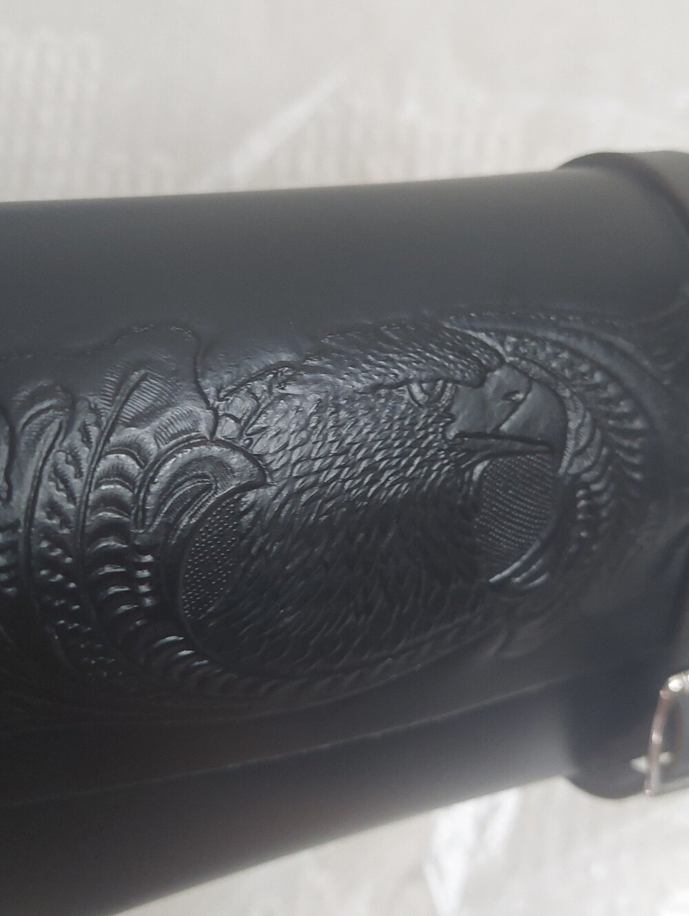 Leather Handcraft Eagle Black Motorcycle Barrel / Tool  / Fork Bag Luggage!